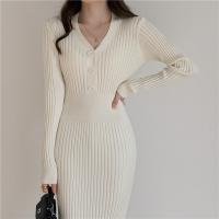 Cotton Slim Sexy Package Hip Dresses knitted Solid white PC
