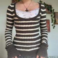 Viscose Fiber Slim Women Sweater knitted striped brown PC