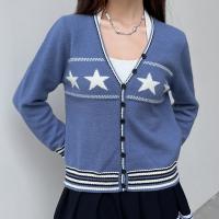 Polyester Women Cardigan slimming knitted blue PC