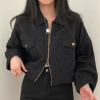Cotton Women Jacket & loose patchwork Solid black PC