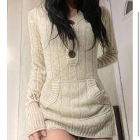 Polyester Slim Sweater Dress knitted Solid white PC