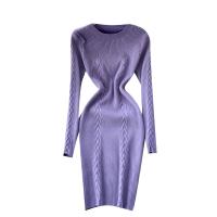 Knitted Slim Sweater Dress slimming patchwork Solid purple : PC