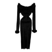 Knitted Slim One-piece Dress slimming & off shoulder Solid : PC