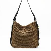 Straw Woven Shoulder Bag large capacity & soft surface camel PC