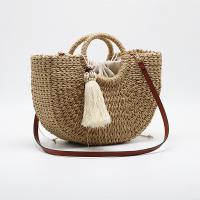 Straw Woven Tote attached with hanging strap camel PC