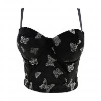 Cotton Slim & Crop Top Camisole backless printed butterfly pattern black PC