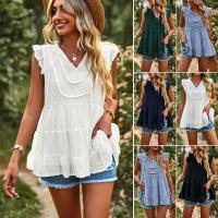 Polyester Women Sleeveless T-shirt & loose patchwork Solid PC