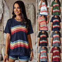 Polyester Women Short Sleeve T-Shirts & loose rainbow pattern PC