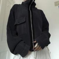 Viscose Slim Women Coat knitted Solid dark gray PC