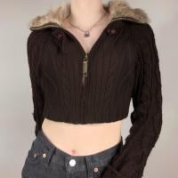 Polyester Sweater Coat slimming knitted brown PC