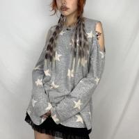 Poliéster Mujeres camiseta de manga larga, impreso, patrón de estrellas, gris,  trozo