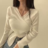 Cotton Slim Women Long Sleeve Blouses knitted Solid PC