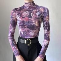 Polyester Slim Women Long Sleeve Blouses printed purple PC