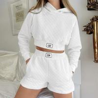 Polyester Women Casual Set & two piece Sweatshirt & short white Set