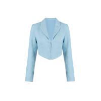 Polyester Slim & Crop Top Women Coat deep V patchwork Solid blue PC