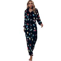 Polyester Women Siamese Pajamas & thermal printed black PC