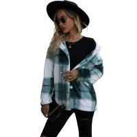 Polyester Women Coat mid-long style & loose printed plaid PC