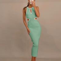 Rayon High Waist One-piece Dress mid-long style & hollow Spandex knitted Solid PC
