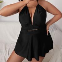 Polyester Plus Size Tankinis Set & two piece & loose Solid black Set