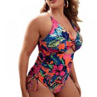Polyester Plus Size One-piece Swimsuit backless & skinny style printed shivering PC