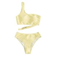 Polyester Tankinis Set flexible & backless & two piece & One Shoulder Solid yellow Set