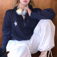 Polyester Women Sweatshirts & loose embroidered star pattern blue PC