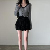 Cotton Women Long Sleeve T-shirt slimming knitted Solid gray PC