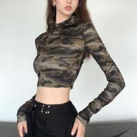 Cotton Crop Top Women Long Sleeve T-shirt printed camouflage PC