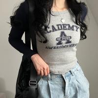 Baumwolle Frauen Langarm T-shirt, Gedruckt, Brief, mehr Farben zur Auswahl,  Stück