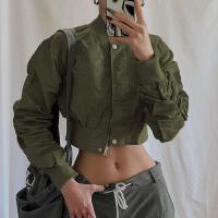 Polyester Women Jacket slimming patchwork Solid army green PC