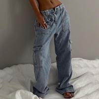 Algodón Mujer Jeans, labor de retazos, azul,  trozo