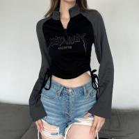 Coton T-shirt femme à manches longues Imprimé Lettre Noir pièce