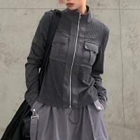 Polyester Slim Women Coat knitted Solid gray PC