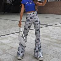 Polyester bell-bottom Women Long Trousers printed gray PC