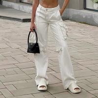 Cotton High Waist Women Jeans patchwork Solid white PC