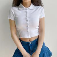 Polyester T-shirts femmes à manches courtes Tricoté Solide Blanc pièce