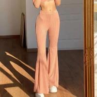 Polyester bell-bottom Women Long Trousers patchwork Solid PC