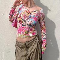 Polyester T-shirt femme à manches longues Imprimé Rose pièce