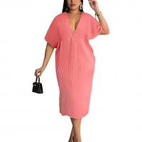Polyester One-piece Dress deep V & loose Solid PC