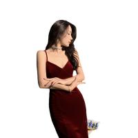 Polyester Waist-controlled & High Waist Sexy Package Hip Dresses backless Solid wine red PC