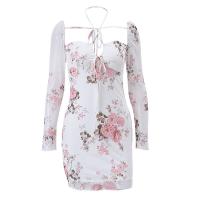 Polyester Sexy Package Robes hip Imprimé Floral Rose pièce