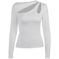 Polyester Slim Women Long Sleeve T-shirt & hollow patchwork Solid PC