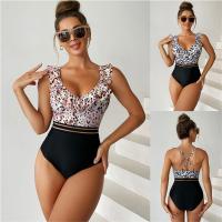 Polyester scallop One-piece Swimsuit backless & skinny style printed leopard PC
