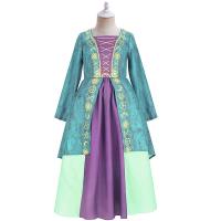 Polyester scallop Girl One-piece Dress patchwork green PC