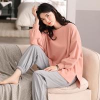 Polyester Women Pajama Set & two piece & loose top & bottom printed Set