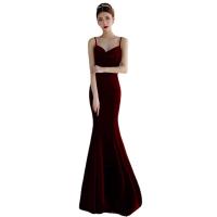 Cotton Slim & Plus Size Long Evening Dress backless Solid wine red PC