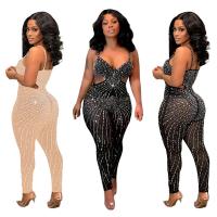 Polyester Slim Long Jumpsuit see through look iron-on PC