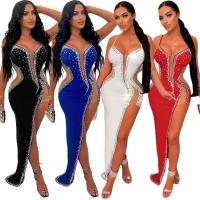 Polyester Slim Sexy Package Hip Dresses side slit & with rhinestone PC