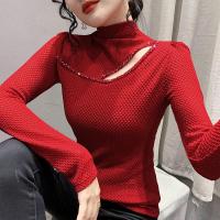 Polyester Slim & Plus Size Women Long Sleeve Blouses & hollow Solid PC