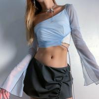 Polyester Slim Women Long Sleeve Blouses patchwork blue PC